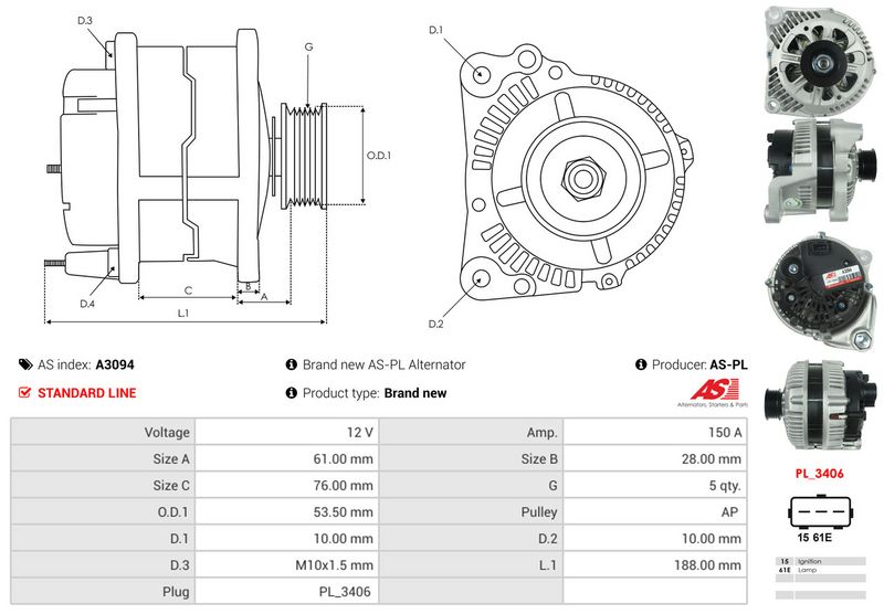 AS-PL A3094 Alternator
