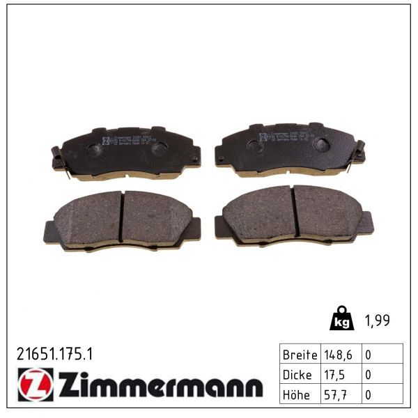 комплект спирачно феродо, дискови спирачки ZIMMERMANN