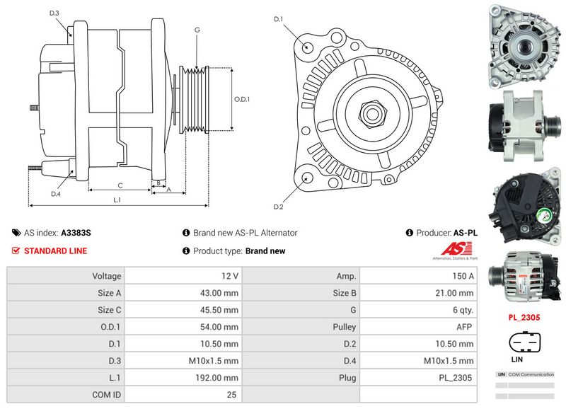 AS-PL A3383S Alternator