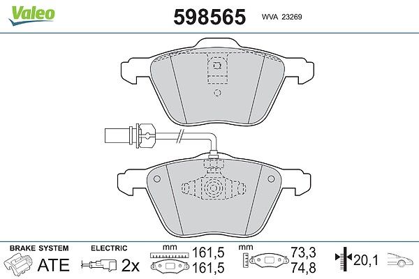 комплект спирачно феродо, дискови спирачки VALEO