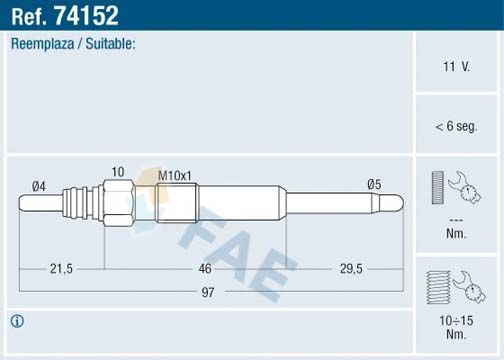 Свічка розжарювання, Fae 74152