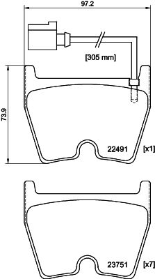 Комплект гальмівних накладок, дискове гальмо, Hella 8DB355025-171