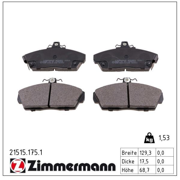 комплект спирачно феродо, дискови спирачки ZIMMERMANN