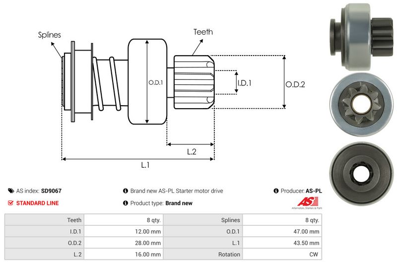 AS-PL SD9067 Freewheel Gear, starter