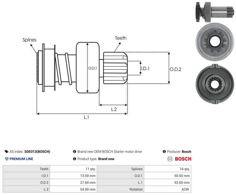AS-PL SD0313(BOSCH) Freewheel Gear, starter