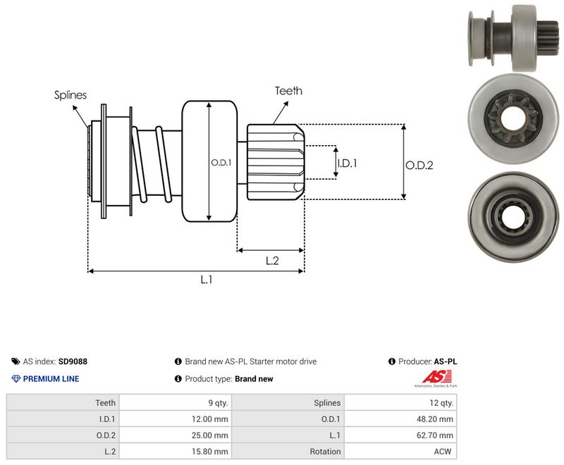 AS-PL SD9088 Freewheel Gear, starter