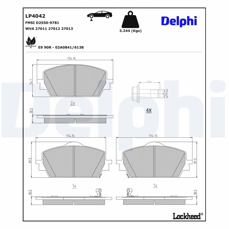 комплект спирачно феродо, дискови спирачки DELPHI