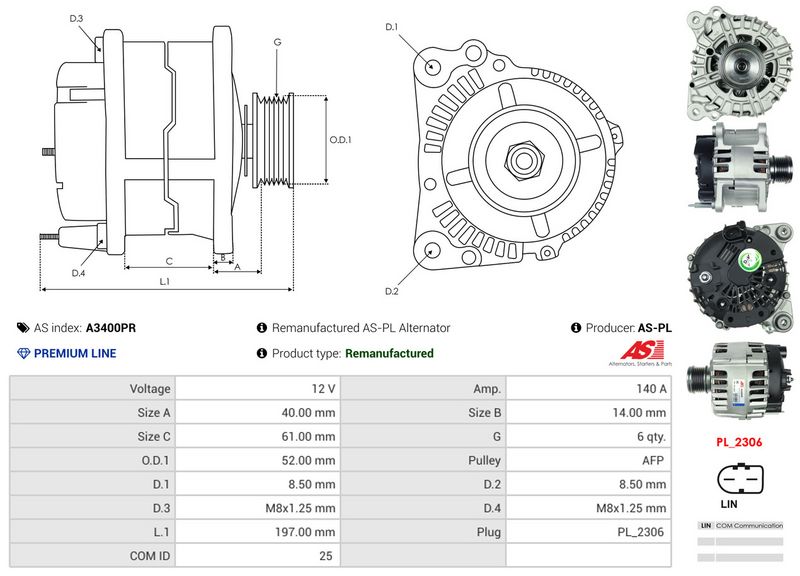 AS-PL A3400PR Alternator