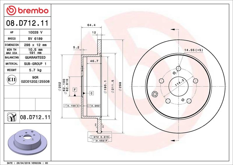 BREMBO 08.D712.11 Brake Disc