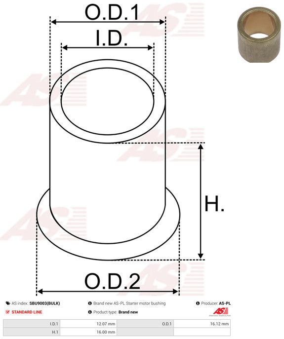 AS-PL SBU9003(BULK) Bush, starter shaft