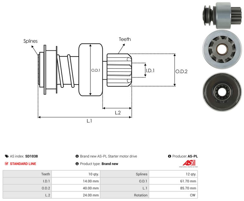 AS-PL SD1038 Freewheel Gear, starter