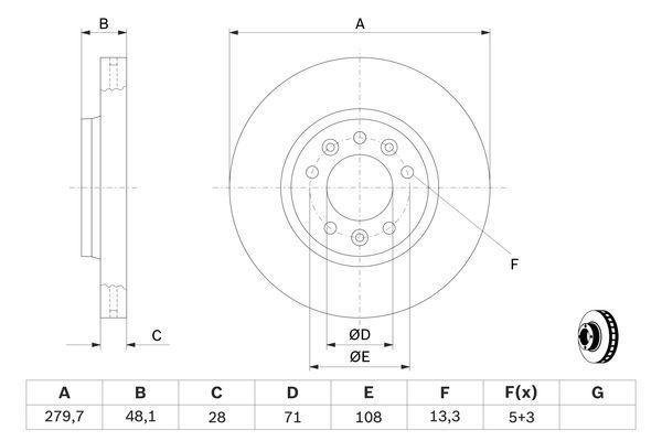 BOSCH гальмівний диск передній Fiat Scudo 07