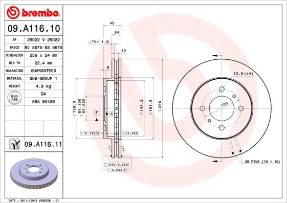 Гальмівний диск, Brembo 09.A116.11