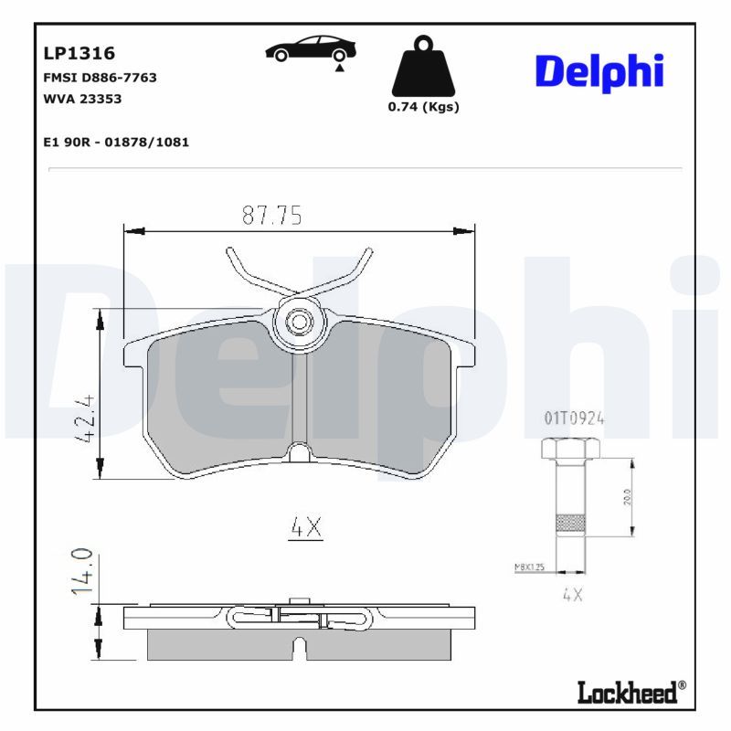 Piduriklotsi komplekt, ketaspidur, DELPHI LP1316