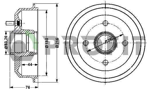 Гальмівний барабан, задня вісь, 44мм, Profit 5020-0024