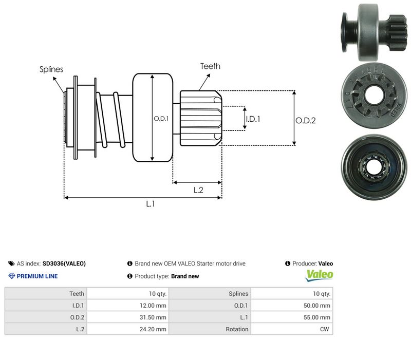 AS-PL SD3036(VALEO) Freewheel Gear, starter