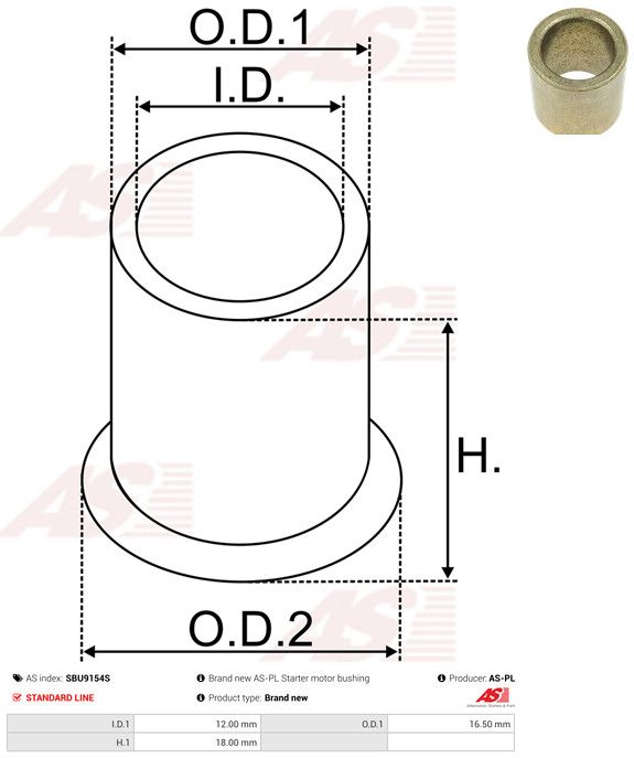 AS-PL SBU9154S Bush, starter shaft