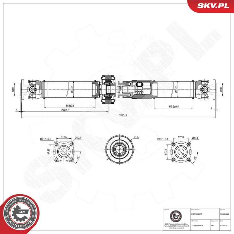 ESEN SKV 76SKV149 Drive Shaft