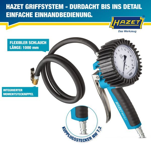 HAZET 9041G-1 Compressed-air Tyre Pressure Gauge/Inflator
