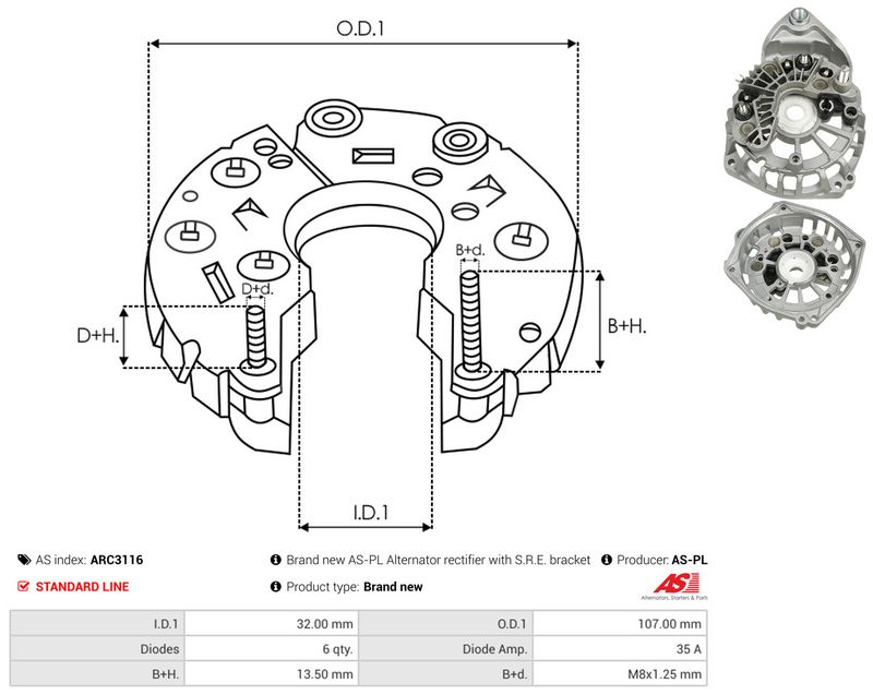 AS-PL ARC3116 Rectifier, alternator