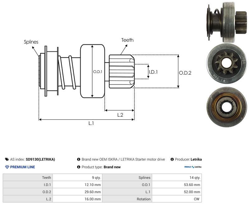 AS-PL SD9130(LETRIKA) Freewheel Gear, starter