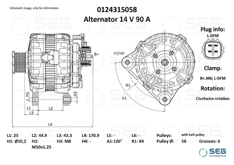 SEG Automotive 0124315058 Alternator