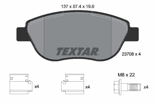 Комплект гальмівних накладок, дискове гальмо, Textar 2370803