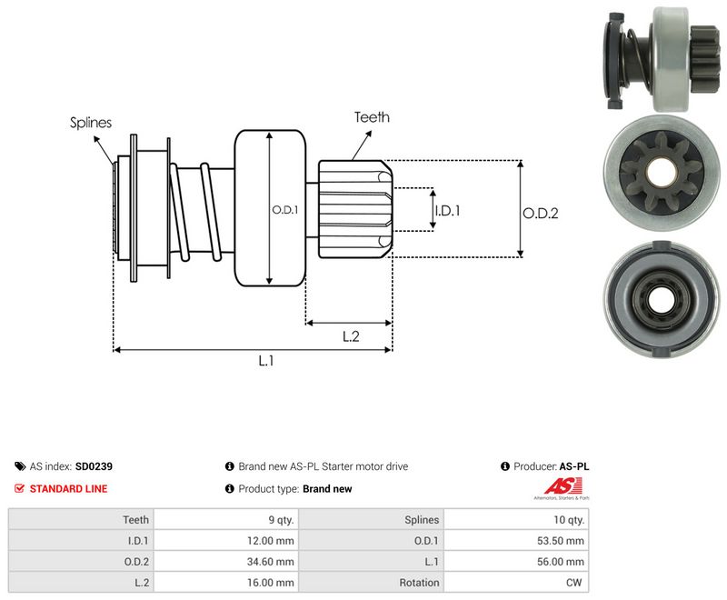 AS-PL SD0239 Freewheel Gear, starter