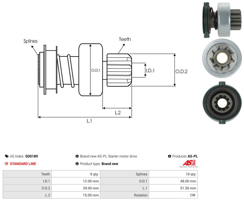 AS-PL SD0189 Freewheel Gear, starter