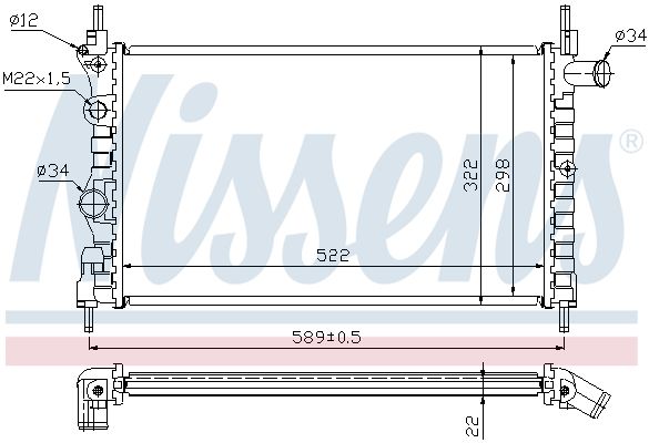 NISSENS OPEL Радіатор охолодження KADETT 1,3-1,4 89- 522x322x22