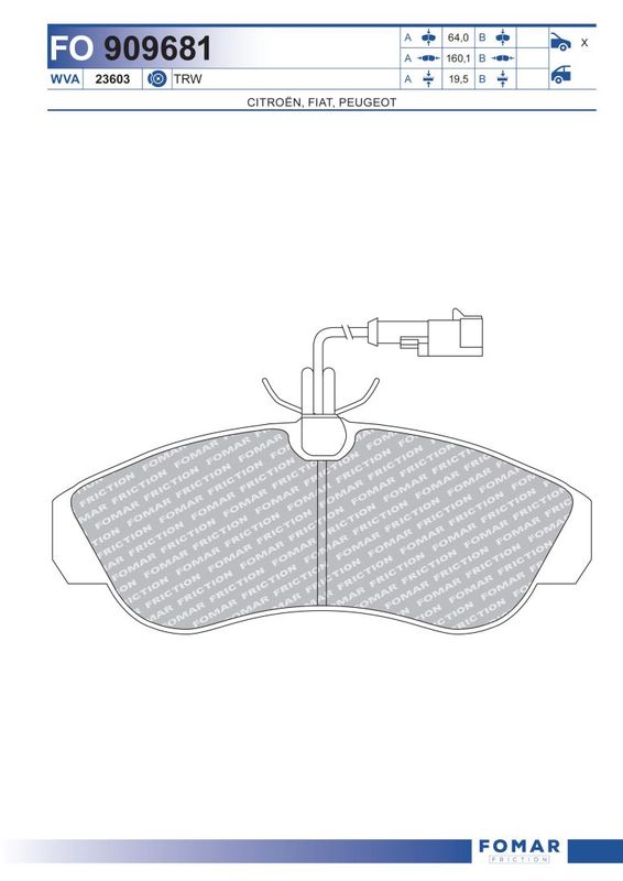 Комплект гальмівних накладок, дискове гальмо, Fomar 909681