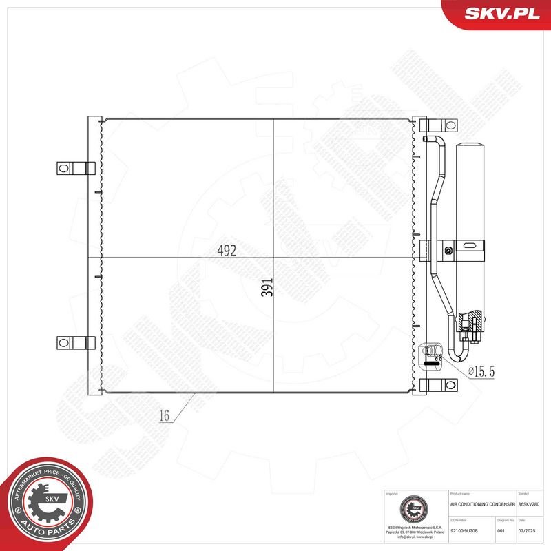 ESEN SKV 86SKV280 Condenser, air conditioning