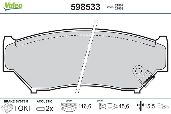 VALEO 598533 - Stabdžių kaladėlių komplektas