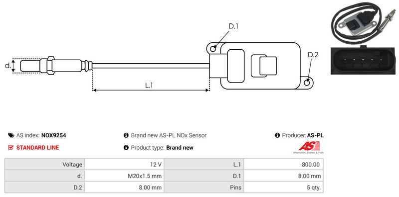 AS-PL NOX9254 NOx Sensor, urea injection