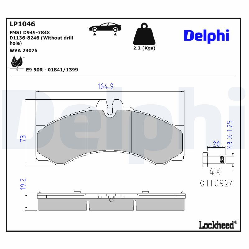 Piduriklotsi komplekt, ketaspidur, DELPHI LP1046