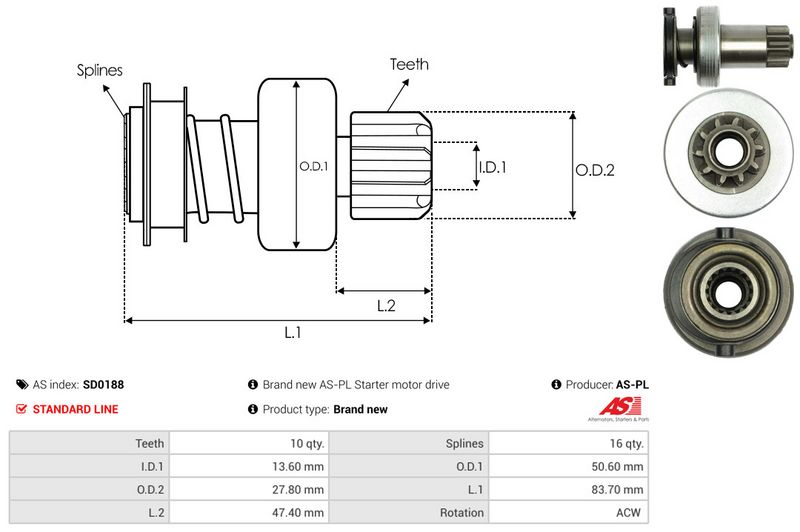AS-PL SD0188 Freewheel Gear, starter