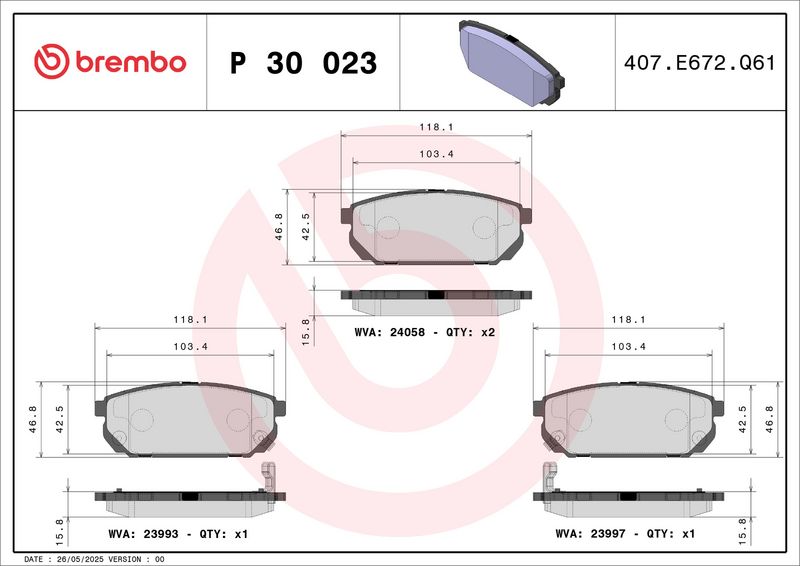 BREMBO P 30 023 Комплект гальмівних накладок, дискове гальмо