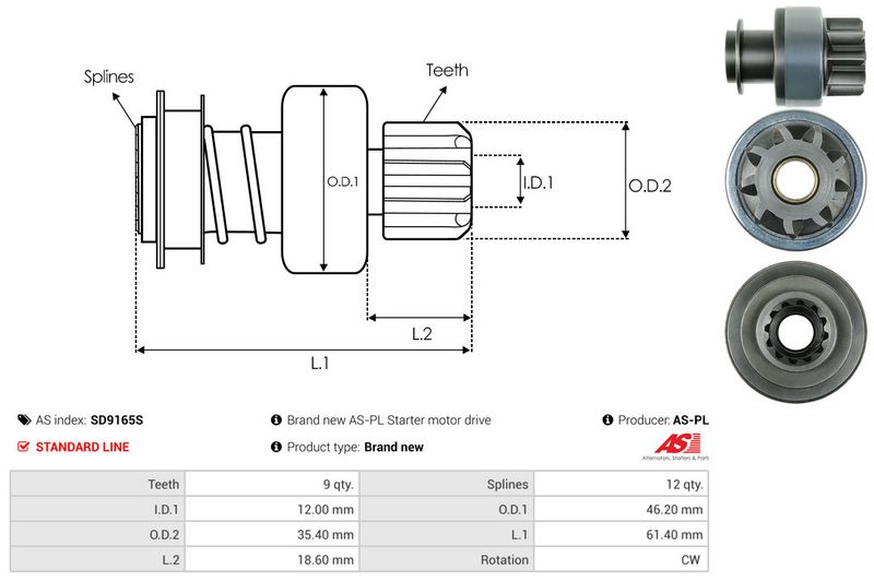 AS-PL SD9165S Freewheel Gear, starter
