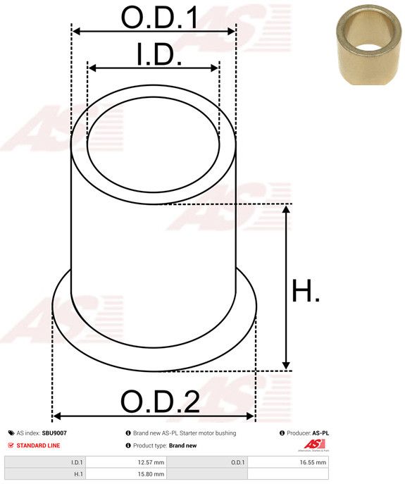 AS-PL SBU9007 Bush, starter shaft
