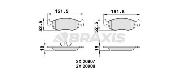 Комплект гальмівних накладок, дискове гальмо, Braxis AA0300