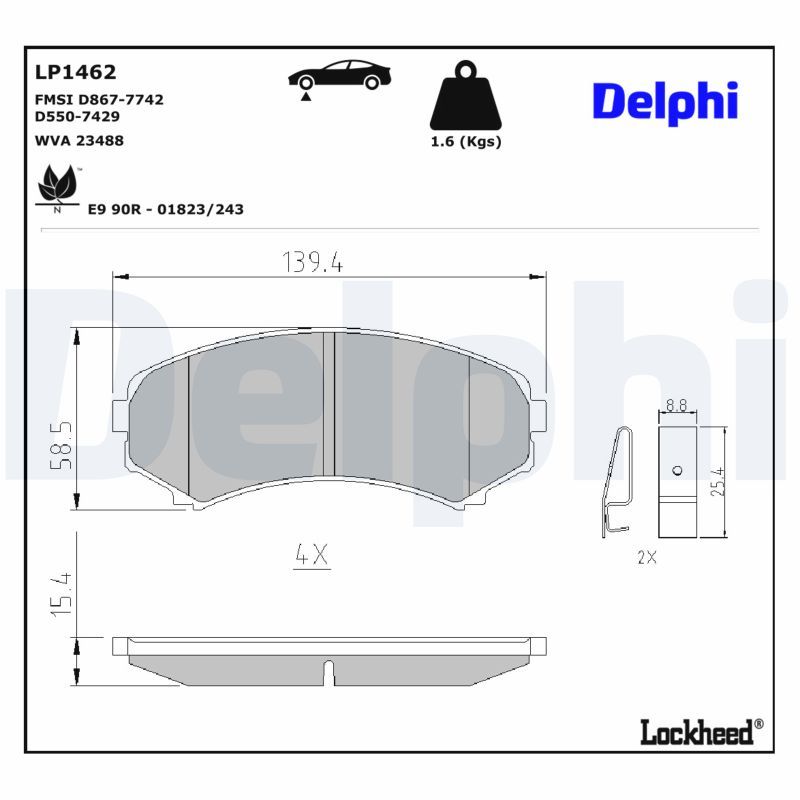 Piduriklotsi komplekt, ketaspidur, DELPHI LP1462