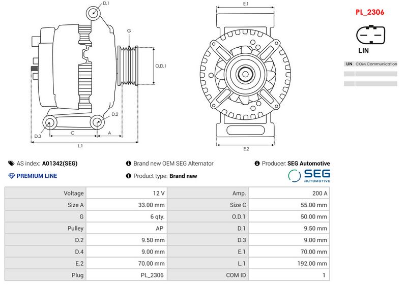 Brand new OEM SEG Alternator