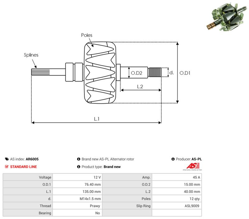 rootor, generaator, AS-PL AR6005