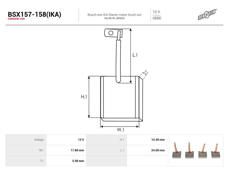 Süsinikuhari, starter, AS-PL BSX157-158(IKA)