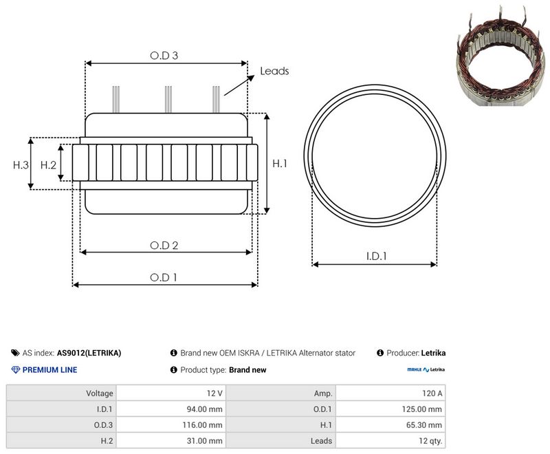 AS-PL AS9012(LETRIKA) Stator, alternator