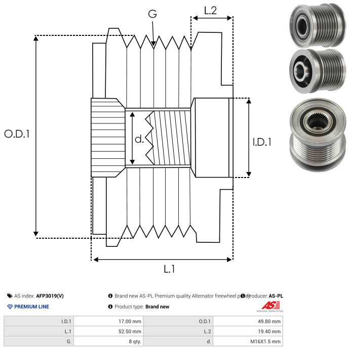 AS-PL AFP3019(V) Alternator Freewheel Clutch