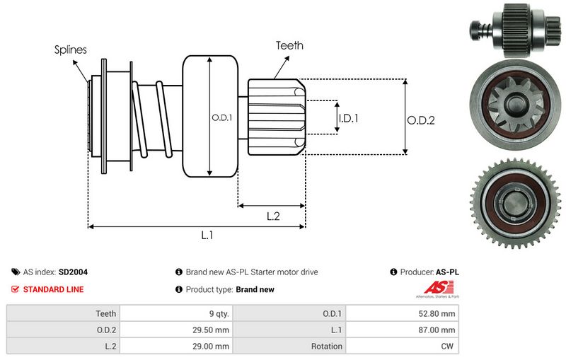 AS-PL SD2004 Freewheel Gear, starter