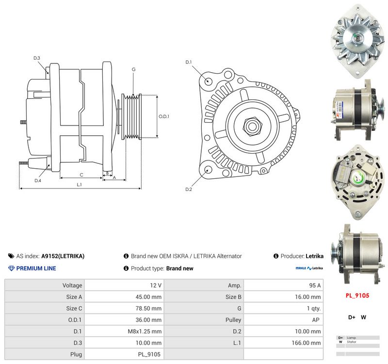 AS-PL A9152(LETRIKA) Alternator