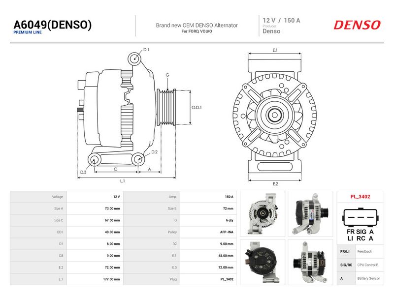 Generaator, AS-PL A6049(DENSO)