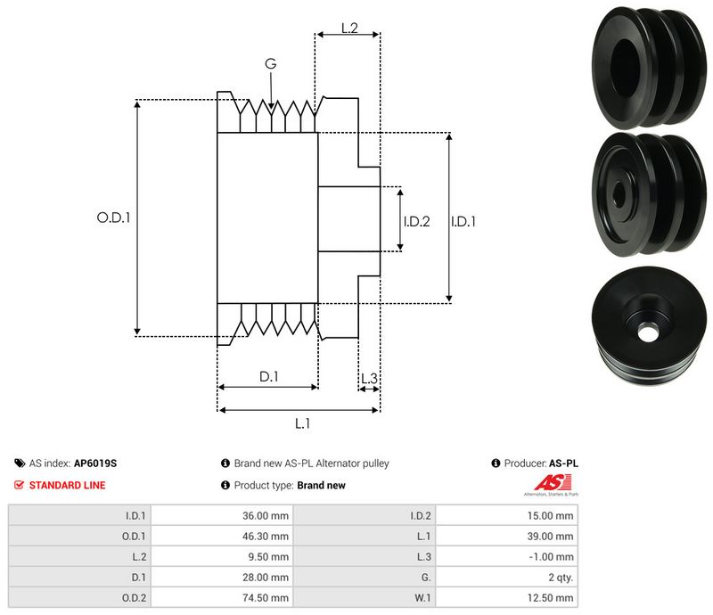AS-PL AP6019S Belt Pulley, alternator